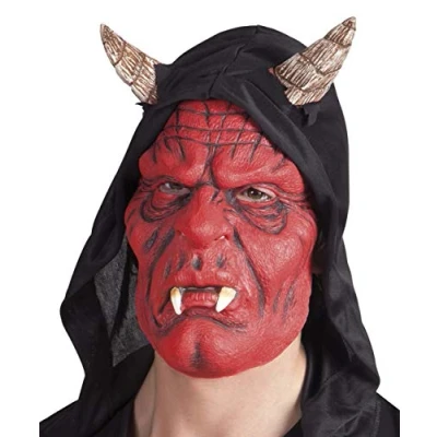 Image of Boland 10134348 Latex Face Mask Devil with Hood, red