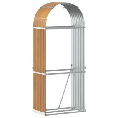 Image of vidaXL Light Brown Firewood Rack Galvanised Steel Log Holder for Outdoor/Indoor Fireplace, Wood Burner, Large Capacity, Ventilated