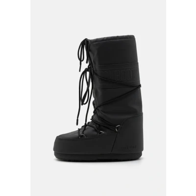 Image of Moon Boot ICON Unisex Laceup boots, Size: 6 7.5, Black Imitation leather/ textile
