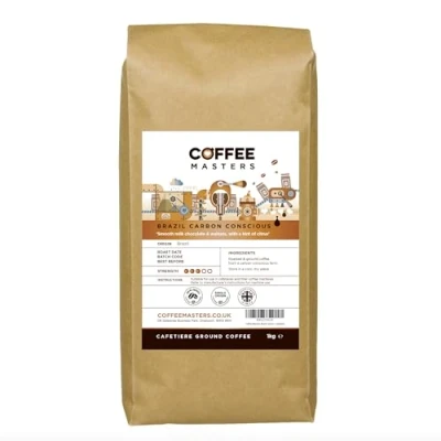 Image of Coffee Masters Brazil Carbon Neutral Cafetiere Ground 1kg for Single Origin from 100% Arabica Beans Medium Roasted Brazilian