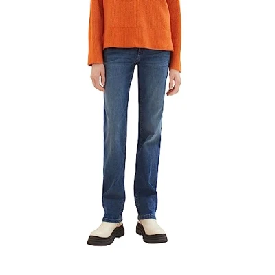Image of TOM TAILOR Women&#039;s Alexa Straight Jeans with Pleat, 10152 mid Stone Bright Blue Denim, 30W x 32L
