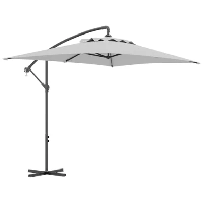 Image of Outsunny 3x2m Cantilever Parasol with Cross Base, Banana Crank Handle and 6 Ribs, Rectangular Hanging Patio Umbrella for Outdoor Pool, Garden, Balcony, Light Grey