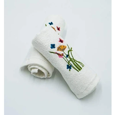 Image of Lex&#039;s Linens Floral &amp; Butterfly Embroidered Towels (Set of 2 Face Cloths)