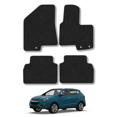 Image of Car Mats Compatible with Hyundai IX35 (2010 2015) Tailored Fit Grey Carpet Floor Set Accessory Custom 4 Pieces Anti Slip Backing &amp; Binding Trim Edge