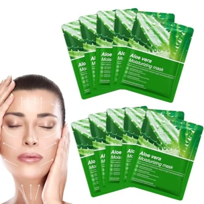 Image of FunnAura 10 Pcs Aloe Vera Face Masks Skincare Sheet, Moisturizing Hydrating Mask for All Skin Types