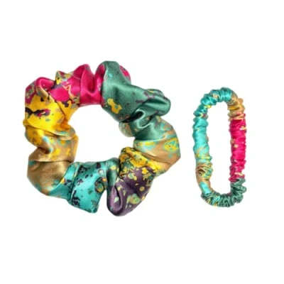 Image of 100% Pure 19 Momme Mulberry Silk Scrunchies Soft Sleeping Hair Ties frindly Brocade Ponytail Holders for Women and Girls (1cm+4cm)