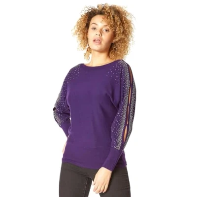 Image of Roman Womens Hotfix Split Sleeve Jumper Purple Size 16 UK