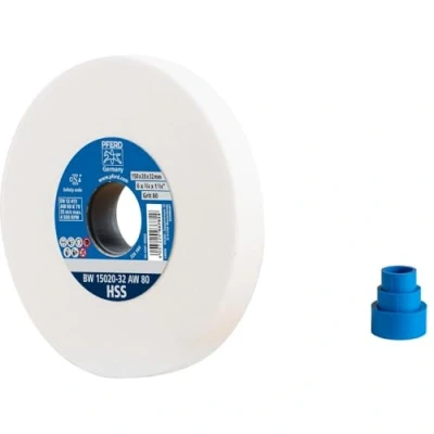 Image of PFERD 39009699 Sanding Disc 150 x 20 32 mm High Speed Steel Grain Size 80 White Corundum for Processing Alloy Steels with Integrated Reducing Sleeves (25/20/16 mm)