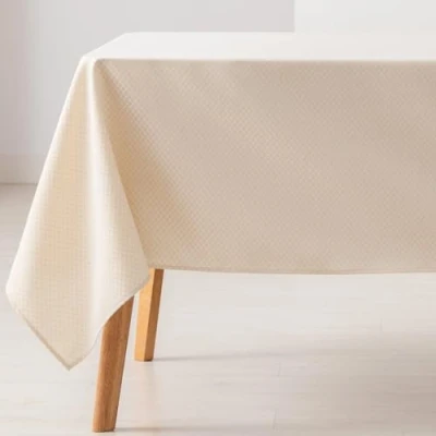 Image of GAMUSI Stain Resistant Tablecloth Rectangular Small Diamond Smooth Jacquard Waterproof 140 x 100 cm, Touch Fabric, Gold Colour