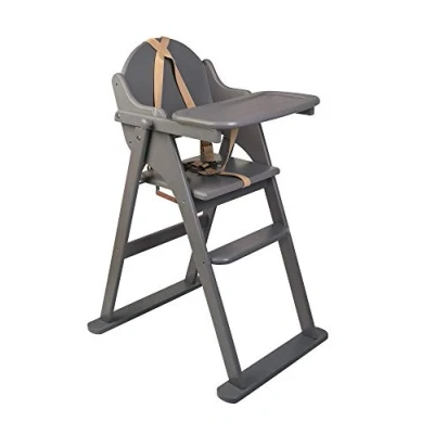 Image of Safetots Deluxe Putaway Folding Wooden High Chair, Grey, Highchair for Baby and Toddler, Pre Assembled, Stylish, Practical, Space Saving Chair