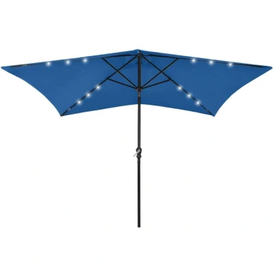 Image of vidaXL Garden Parasol with LEDs and Steel Pole Azure Blue 2x3 m