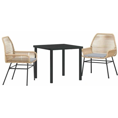 Image of vidaXL 3 Piece Garden Dining Set with Cushions Brown Poly Rattan