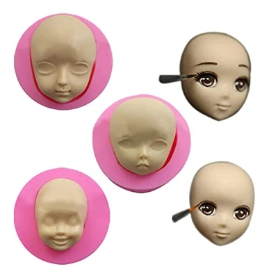 Image of WonDerfulC 3 Pcs Human Head Silicone Molds for Cake Clay Candle Soap Making