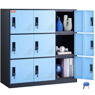 Image of VEVOR Metal Locker for Employees, 9 Doors Storage Cabinet with Card Slot, Employee Lockers Keys, 66lbs Loading Capacity office Office, Home, School, Gym, Black