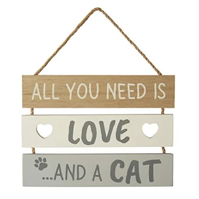 Image of Transomnia All You Need is Love and a Cat Wooden Slatted Sign Plaque