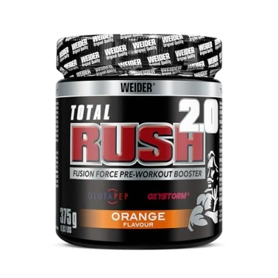 Image of Weider Total Rush 2.0 Pre Workout Formula, Orange, The Legal Workout, Focus + Power, Serious Pump, 15 servings
