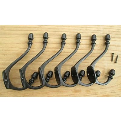 Image of IRONMONGERY WORLD® 6 x CAST Iron Victorian Coat Hooks HAT &amp; Hallway Hanging PEG Hook