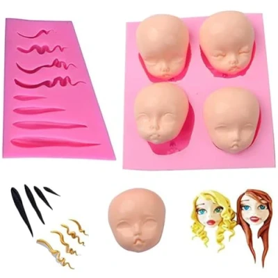 Image of TOPBSFARNY 2pcs Silicone Human Head Mould Fondant Face Moulds Model Doll Mold Making Cake Clay Resin Candle Soap Molds