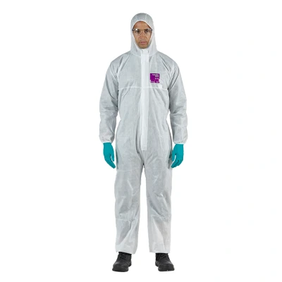 Image of Ansell AlphaTec 1500 Model 138, Disposable Work Overall with Hood, Chemical Protection Type 5/6 , Waterproof Coverall Suit, Industrial Safety Workwear, Men Women, White, Size 3XL (1 Unit)