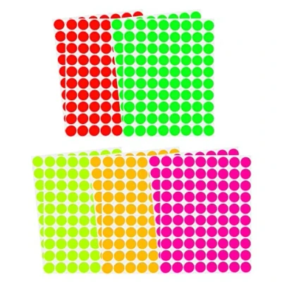 Image of Royal Green Neon Color Coding Labels 1/2&quot; (0.5) Inch 13Mm Round Dot Stickers 5 Different Fluorescent Colors Dots Label Half Rounds Sticker 1600 Pack