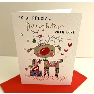 Image of Rachel Ellen Special Daughter Love Christmas Card Reindeer Hedgehog