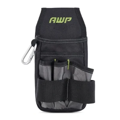 Image of AWP L 804 1 Organizer Tool Pouch 7 Pockets &amp; Loops for Organization Heavy Duty Metal Belt Clip Attachment, Black and Gray