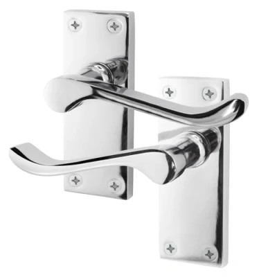 Image of EAI Polished Chrome Victorian Scroll Door Handles 1 Pair of Internal Lever Latch on Backplate