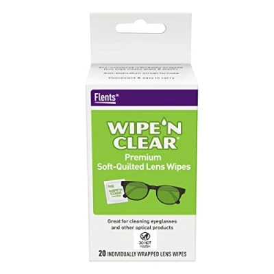 Image of Flents Wipe&#039;N Clear Lens Wipes by Flents, 20 Biodegradable Cleaning Wipes, Individually Wrapped, Eco Friendly Products