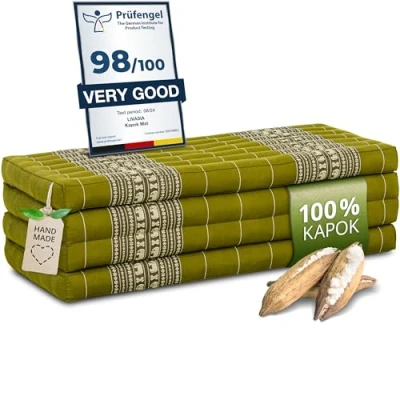 Image of livasia Folding mattress with 100% natural Kapok filling, day bed, foldable cushion, extra large, XXL (green elephant)