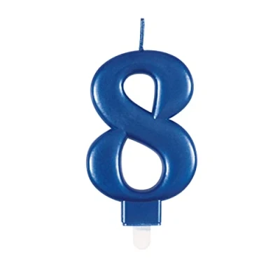 Image of Dazzling Metallic Blue Number 8 Birthday Candle Perfect Cake Topper for Unforgettable Milestones 1 Pc