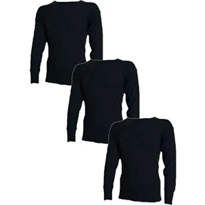 Image of 3 Pairs Mens Undercover Brushed Thermal Long Sleeve Vests Black Medium
