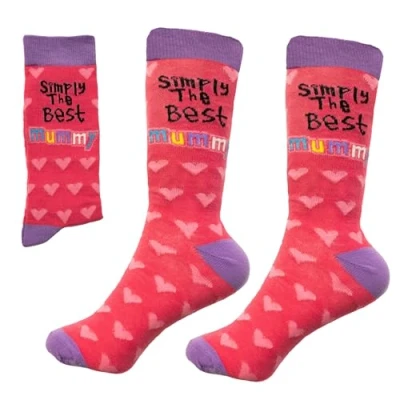 Image of SHATCHI Simply The Best Mummy Novelty Socks For Women Designer Mums Birthday Christmas Mothers Day Gift, Pink and Purple