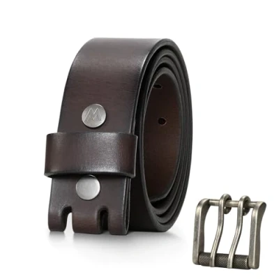 Image of Wrangler Genuine Leather Belt for Men, 38mm Casual with Removable Double Prong Roller Buckle Jeans, Gift Brown, 32 (waist 29 30)