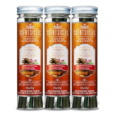 Image of Scentsicles Spiced Pine Cones Scented Ornaments with Hooks 3 Bottles (18 Sticks Total)