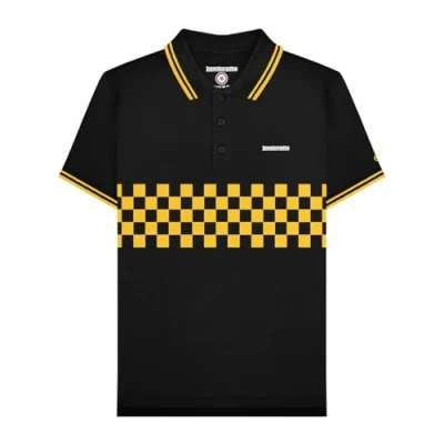 Image of Lambretta Mens Checkerboard Short Sleeve Polo Shirt (UK, Alpha, XXL, Regular, Black Gold)