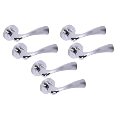 Image of HANDLEZONE® 3 Sets Volans Premium Lever On Round Rose Door Handles, Internal Passage Latch Handles Dual Finish Polished/Satin Chrome