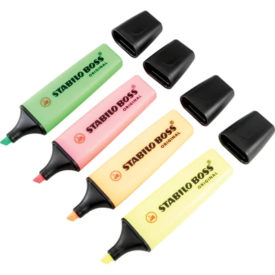 Image of Stabilo Boss Highlighters, Pack of 4, Yellow, Green, Orange and Pink