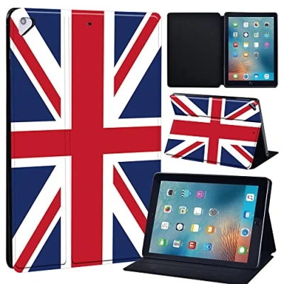 Image of Leather slim lightweight Stand Cover Folio Case for Apple New iPad 9.7 2018 2017(6th Gen, 5th Gen)/iPad Air 2/iPad Air/iPad Pro Tablet with Auto Wake/Sleep (British flag)
