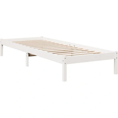 Image of vidaXL Extra Long Single Bed Frame Solid Pine Wood, White, 80x210 cm Bedroom Furniture