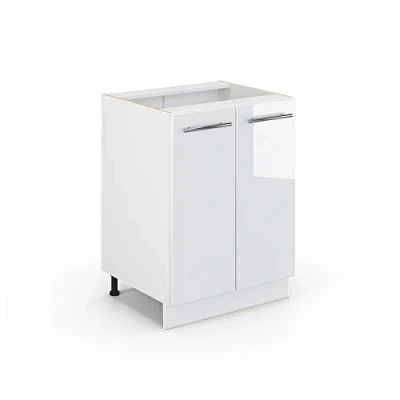 Image of Vicco Kitchen base cabinet Fame Line, White High Gloss/White, 60 cm without worktop