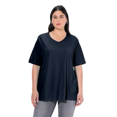 Image of Ulla Popken Women&#039;s A line, Carree Neckline, Half Sleeves T Shirt, Outerspace (Replacement Colour), 36 38