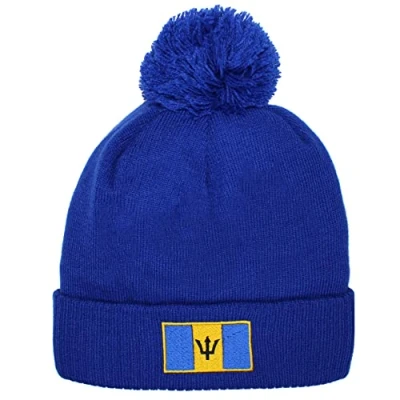 Image of TeddyTs Embroidered Caribbean Barbados Flag Thermal Beanie Hat in Royal Blue