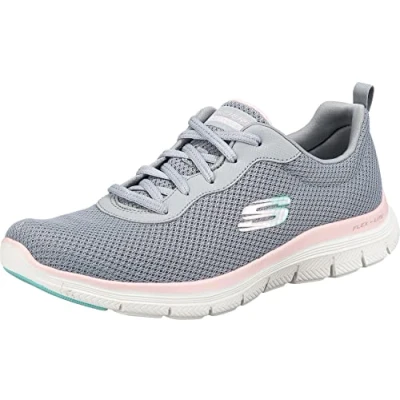 Image of Skechers Women&#039;s Flex Appeal 4.0 Brilliant View Sneaker,Gray Mesh/Light Pink Trim,3.5 UK