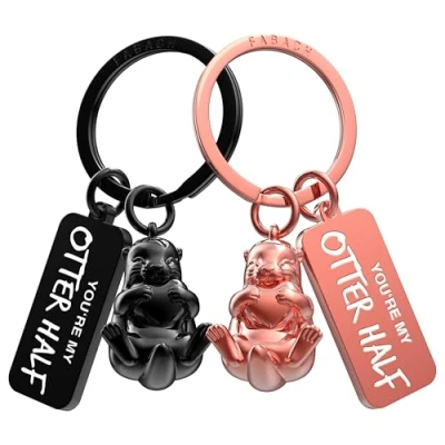 Image of FABACH Love Keyring for Couples 2 Otters with Heart I You Partner Girlfriend Gift Couple Gifts Anniversary, Black &amp; Rose Gold, standard size, Modern