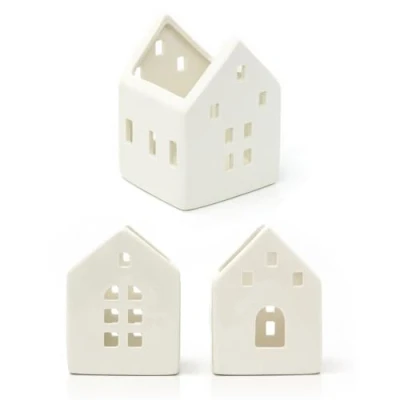 Image of Ceramic All White House Shaped Tealight Candle Holder Christmas Tea Light Pot Decoration Xmas Votive