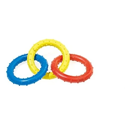 Image of CLASSIC PETBLIS Triple Ring Rubber Tug 19cm 7.5 inches, 100 g, Primary