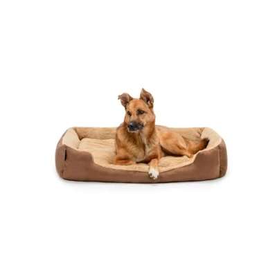 Image of dog bed pillow basket with reversible cushion colour beige/brown size XL