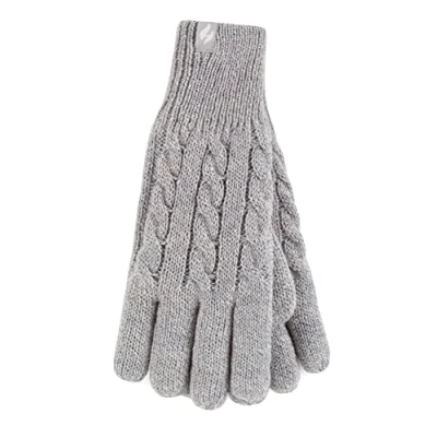 Image of HEAT HOLDERS Ladies Cute Striped Fairisle Warm Knitted Fleece Lined Winter Thermal Gloves (S/M, Grey)