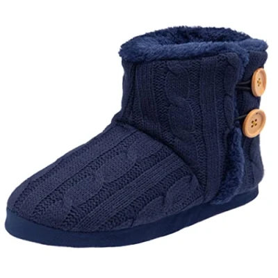 Image of DUNLOP Ladies Slippers Comfortable Booties Quality Ankle Memory Foam Boots Indoor Outdoor with Non Slip Sole Knitted Fluffy Lining, Navy Elgin, 3/4 UK