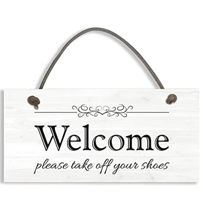 Image of Close to the Bone Welcome Please Take Off Your Shoes Hanging Plaque Sign House Porch Decor #1296